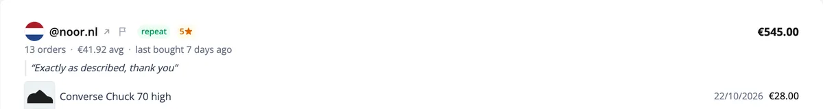 Flogit customers list with a buyer and their written comment